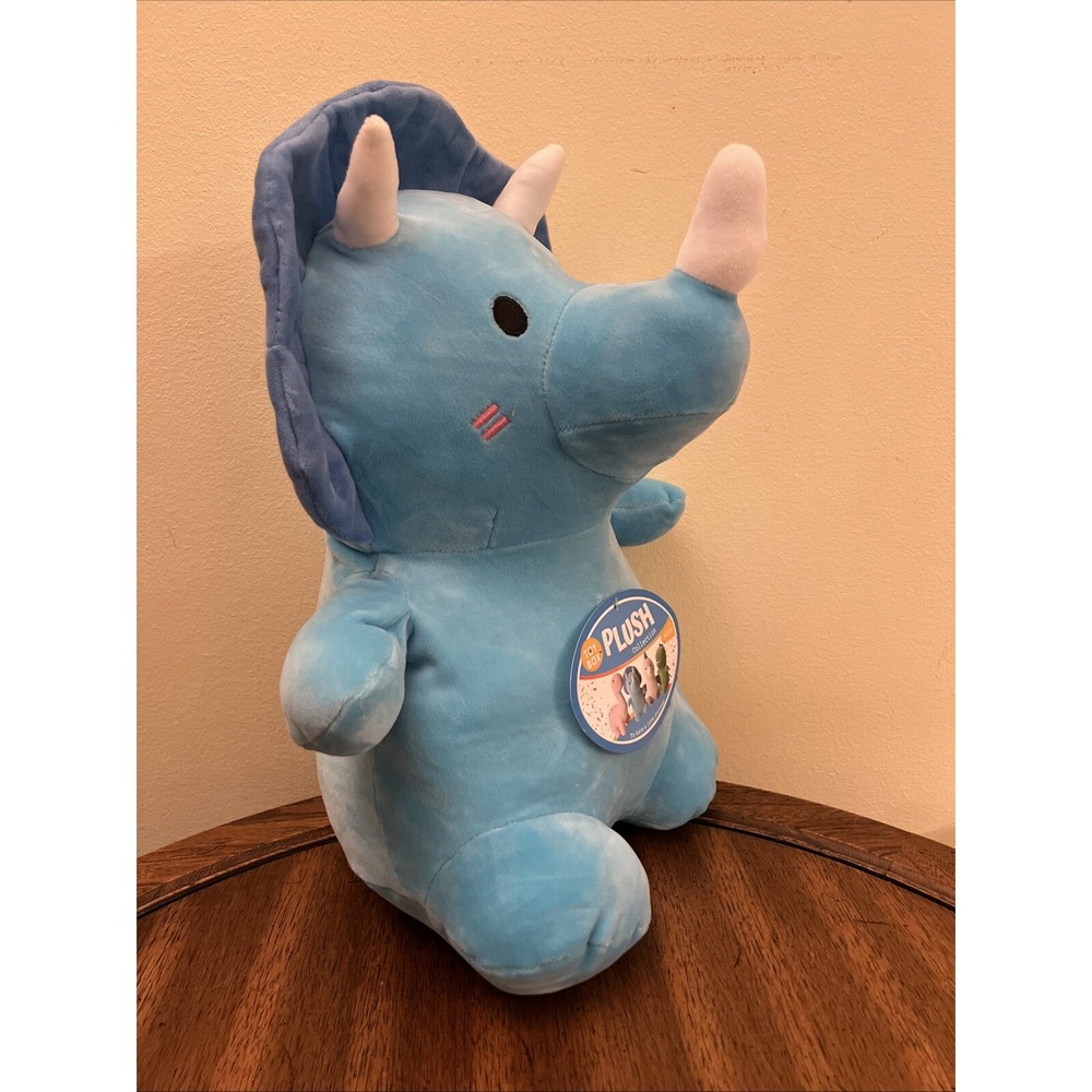 Greenbrier International Stuffed Plush Blue Dinosaur Triceratops Squishy Pillow - Picture 6 of 8